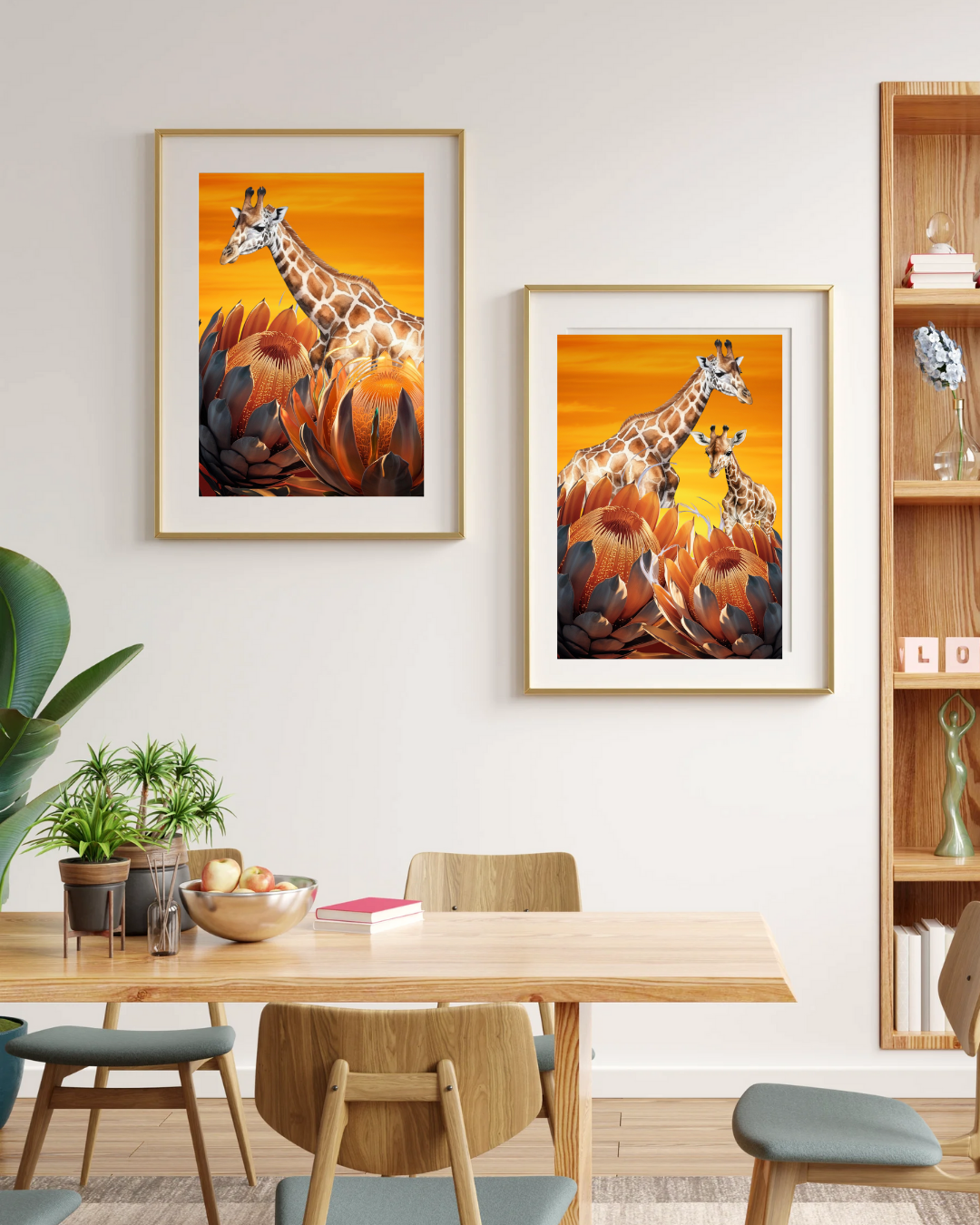Giraffe and Protea Digital Wall Art Poster Prints