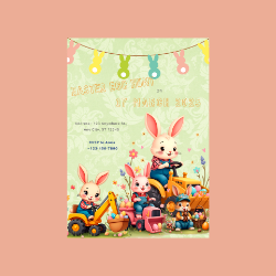Easter construction bunny digital custom invitations