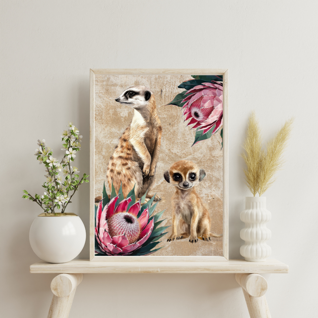 Meerkat and Proteas Digital Wall Art Poster Prints