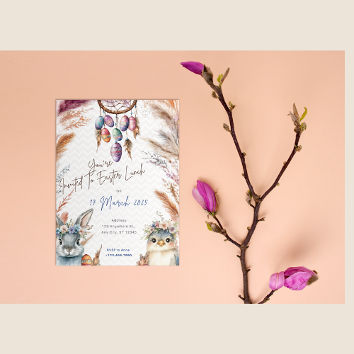 Boho easter bunny custom digital invitations