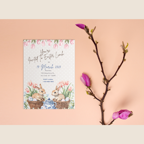 Boho easter bunny custom digital invitations