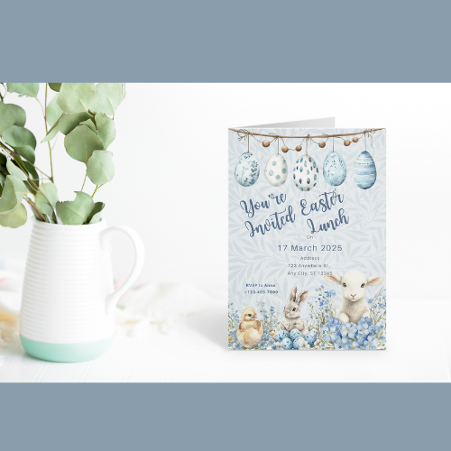 Blue easter bunny cute custom digital invitations