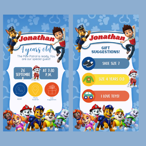 Paw Patrol interactive digital invitation