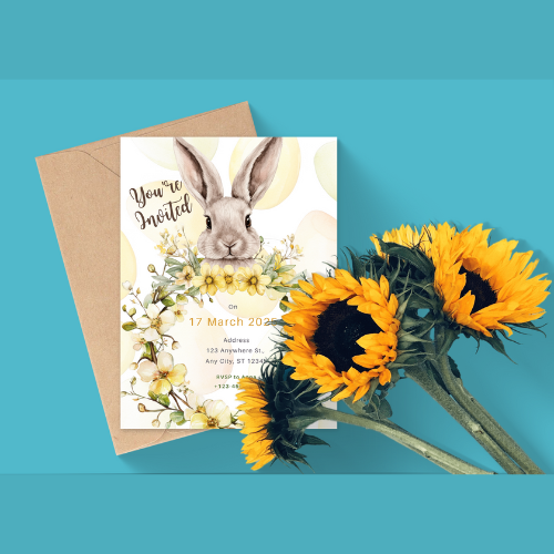 Yellow Floral Easter Bunny Customer Digital Invitations