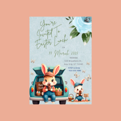 Easter construction bunny digital custom invitations