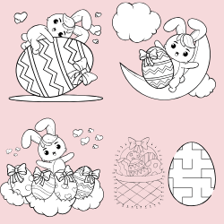 Little pink easter bunny digital coloring book 12 pages