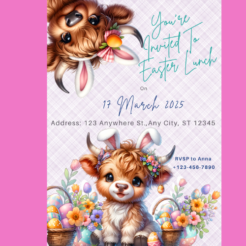 Little highland cows easter custom digital invitations