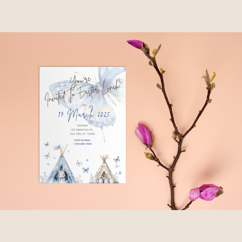 Boho easter bunny custom digital invitations