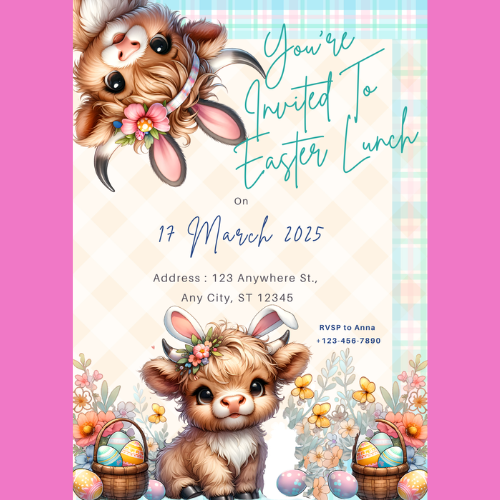 Little highland cows easter custom digital invitations