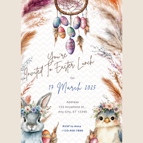 Boho easter bunny custom digital invitations