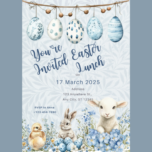 Blue easter bunny cute custom digital invitations