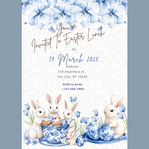 Blue easter bunny cute custom digital invitations