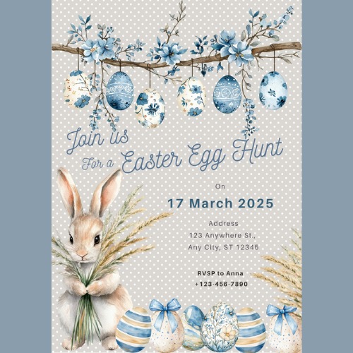 Blue easter bunny cute custom digital invitations