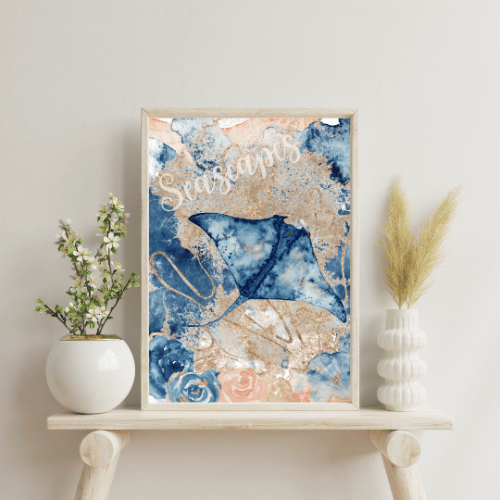 Seascape Wall Art Jellyfish, Stingray, Octopus Digital Poster Prints