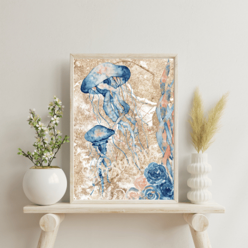 Seascape Wall Art Jellyfish, Stingray, Octopus Digital Poster Prints