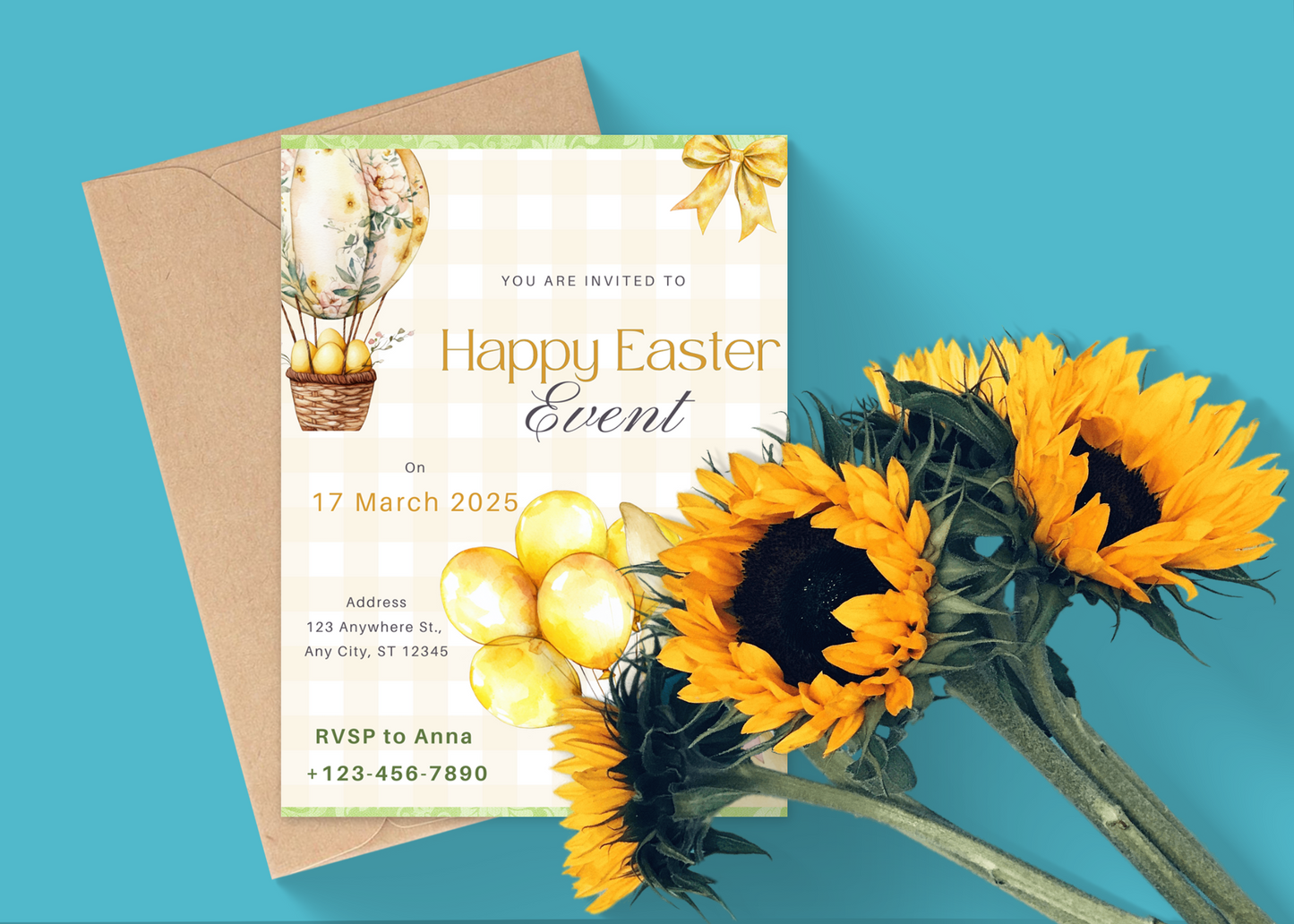 Yellow Floral Easter Bunny Customer Digital Invitations