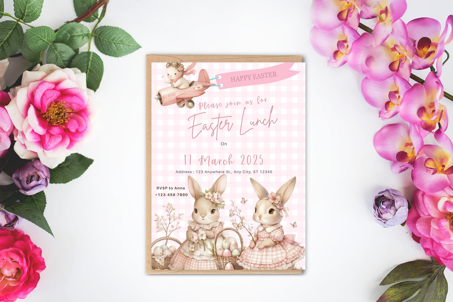 Little miss bunny digital custom invitations