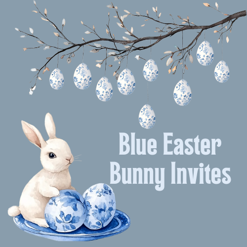 Blue easter bunny cute custom digital invitations