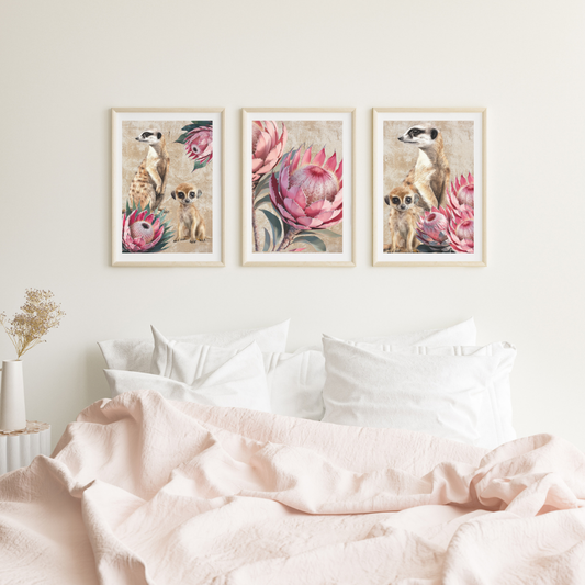Meerkat and Proteas Digital Wall Art Poster Prints