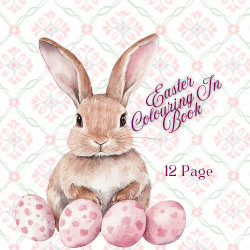 Little pink easter bunny digital coloring book 12 pages