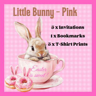 Little pink bunny digital bundle kit, bookmarks, clipart and custom invites