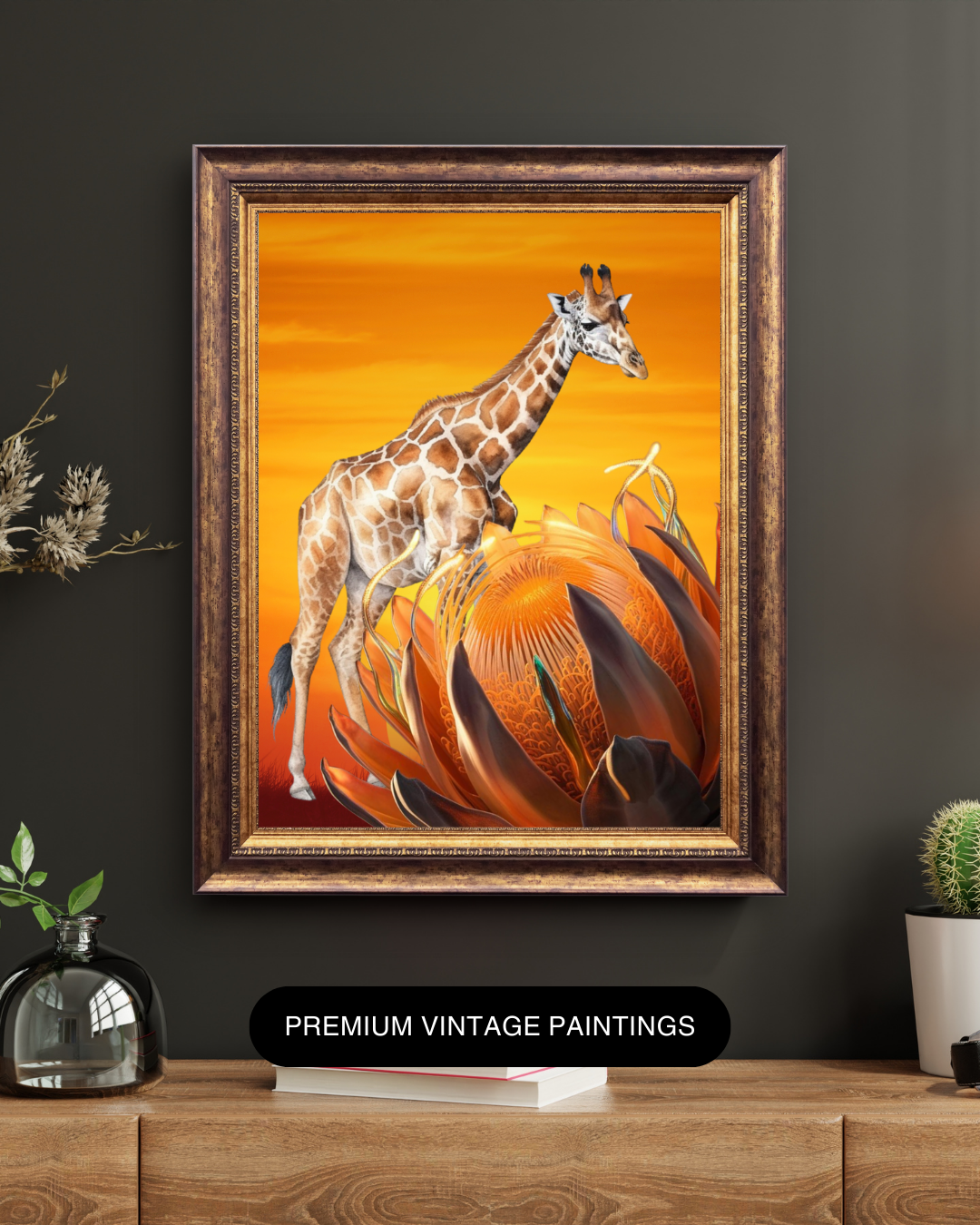 Giraffe and Protea Digital Wall Art Poster Prints