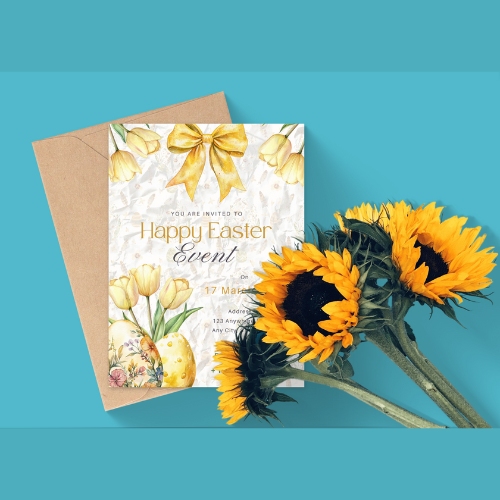 Yellow Floral Easter Bunny Customer Digital Invitations