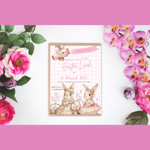 Little miss bunny digital custom invitations