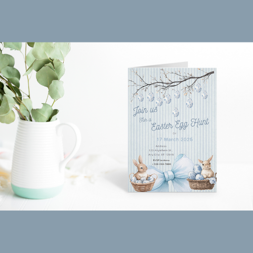 Blue easter bunny cute custom digital invitations