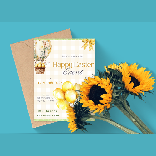 Yellow Floral Easter Bunny Customer Digital Invitations