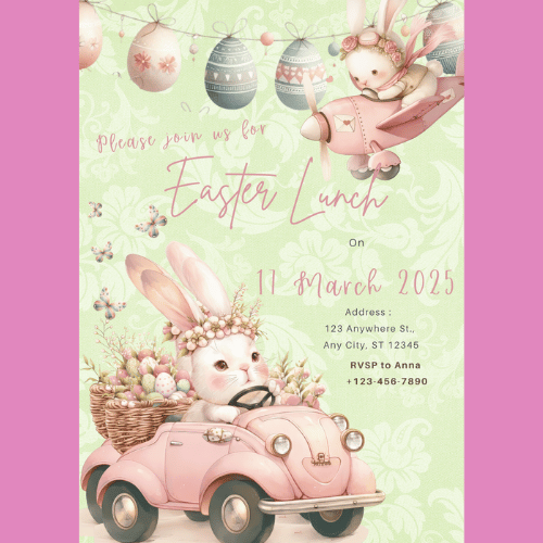 Little miss bunny digital custom invitations