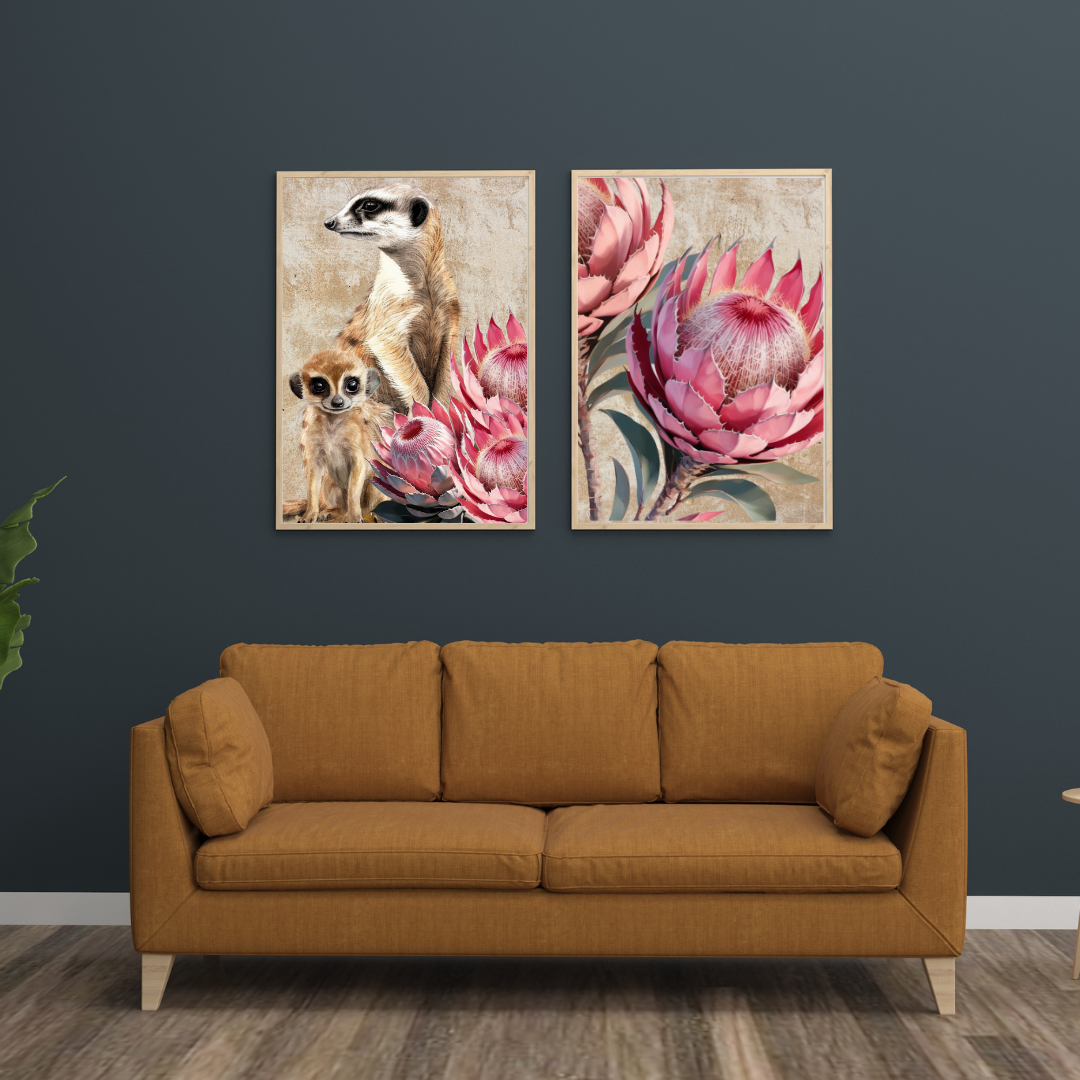 Meerkat and Proteas Digital Wall Art Poster Prints