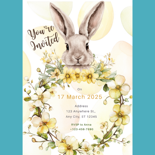 Yellow Floral Easter Bunny Customer Digital Invitations