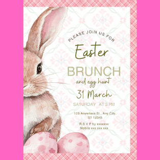 Little pink bunny digital bundle kit, bookmarks, clipart and custom invites