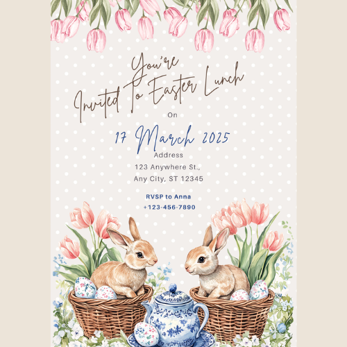Boho easter bunny custom digital invitations