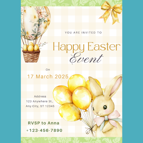 Yellow Floral Easter Bunny Customer Digital Invitations