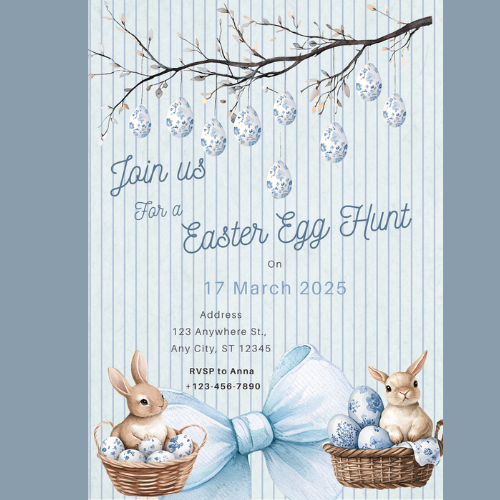 Blue easter bunny cute custom digital invitations