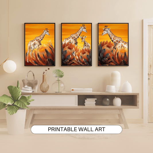 Giraffe and Protea Digital Wall Art Poster Prints