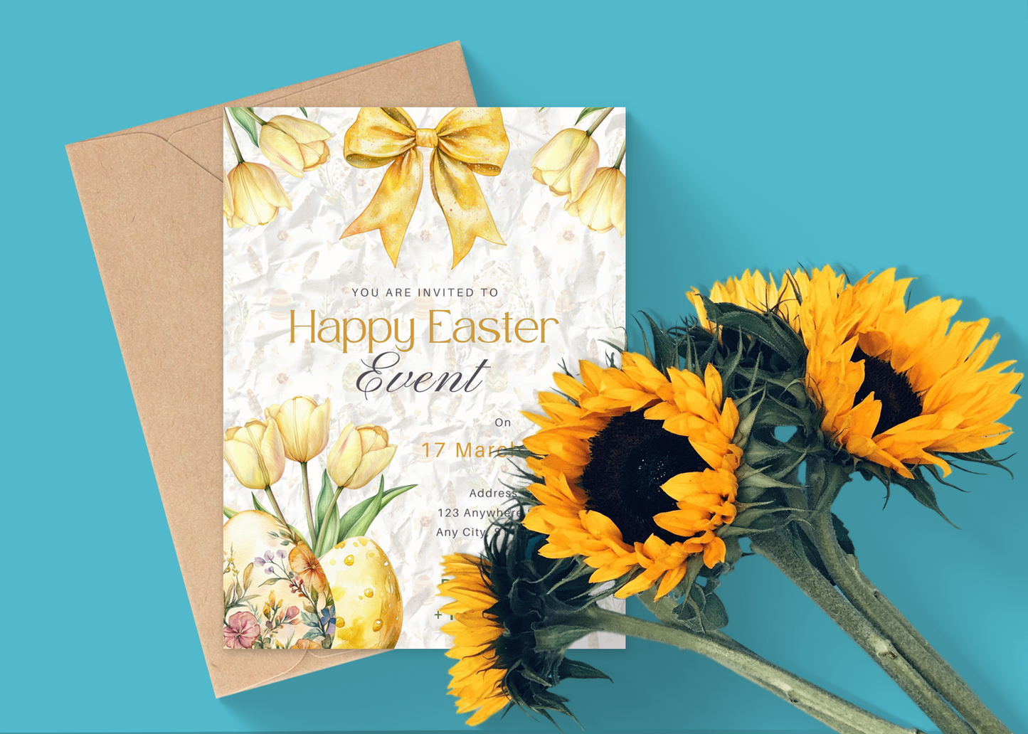 Yellow Floral Easter Bunny Customer Digital Invitations